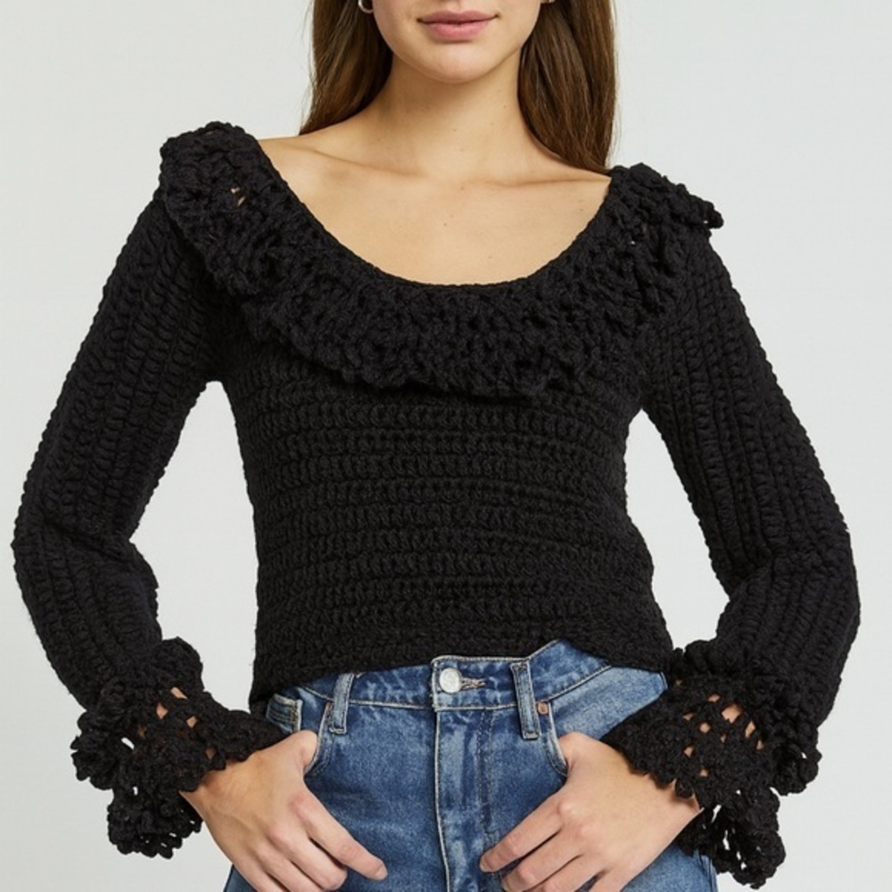 Elegant Black Crochet Sweater woman’s medium